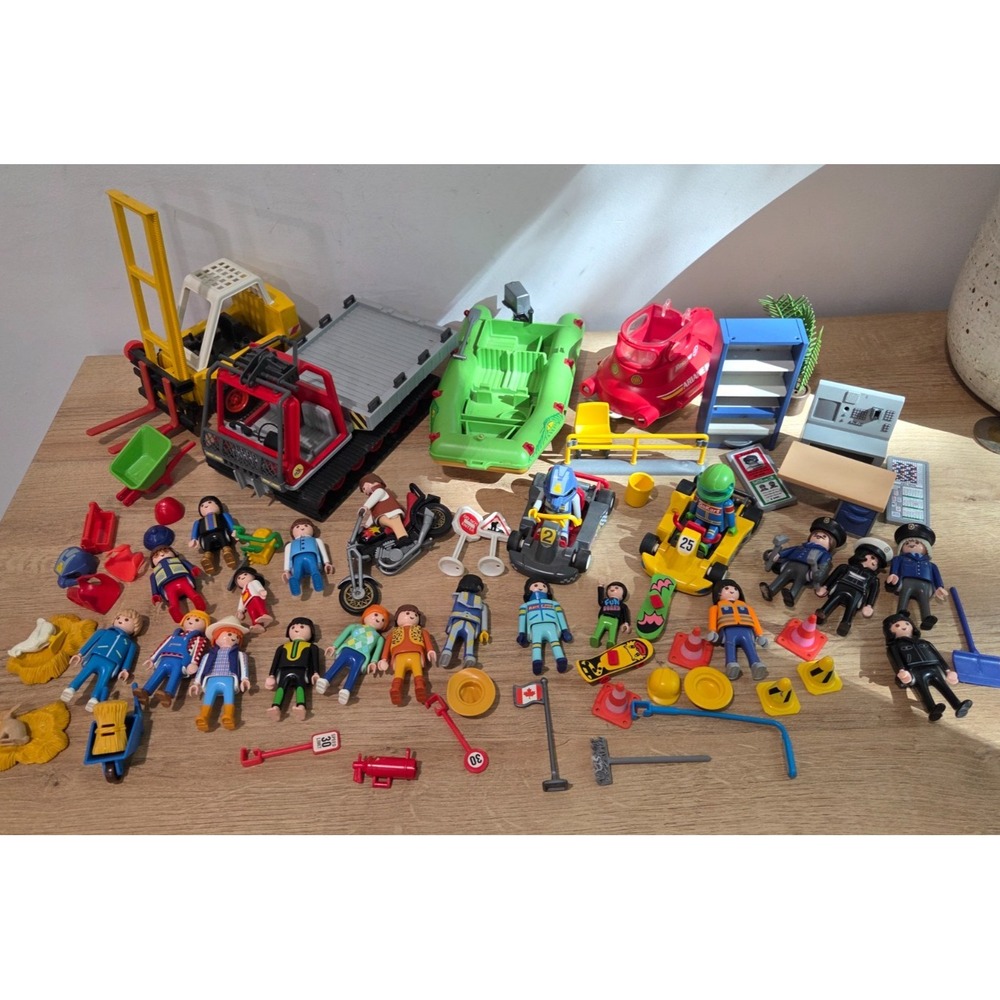 Playmobil Lot Set Vehicle Race Car Police Construction Boat Farm 21 Figures